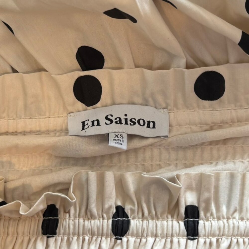 En Saison 100% Cotton Ivory & Black Polka Dot Tiered Midi Dress - Size XS - Picture 4 of 5